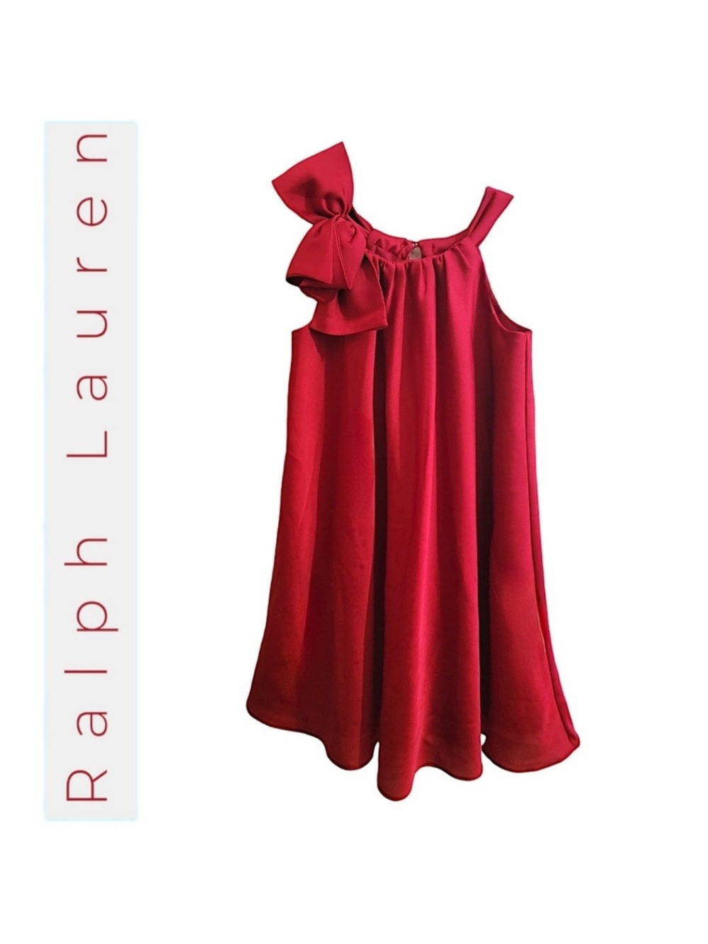 Ralph Lauren Red Silky Charmeuse Sleeveless Halter Blouse with Neck Bow, size 4